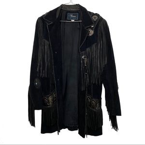 Vintage Echo Mountain Black Suede Fringe Jacket